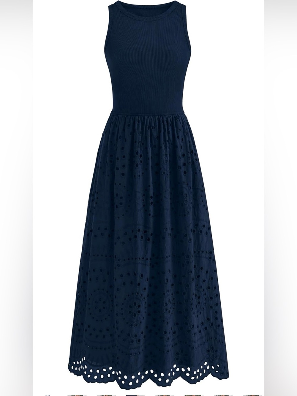 Navy Eyelet Sleeveless Dress